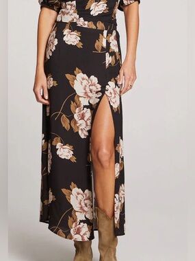 Saltwater Luxe Narissa Midi Skirt Floral Black Slit Boho Size S NWT